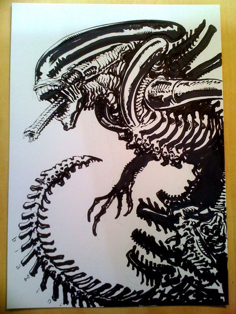 Alien sketch by francesco-biagini Alien Sketch, Aliens Movie Art, Giger Alien, Predator Alien Art, Giger Art, Predator Movie, Horror Drawing, Alien Artwork, Alien Drawings