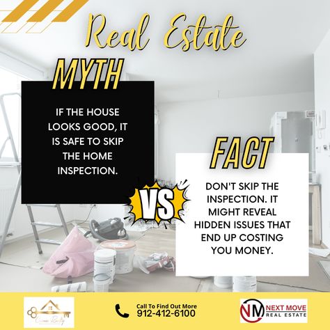 𝐑𝐞𝐚𝐥 𝐄𝐬𝐭𝐚𝐭𝐞 𝐌𝐲𝐭𝐡 𝐁𝐮𝐬𝐭𝐞𝐝! A home inspection is important. Don't skip it! #myth #fact #mythvsfact #ReneeCramer #CramerRealty #RealtorReneeCramer #YourPropertyOurPriority #GeorgiaHomes #BeautifulHomes #GeorgiaRealEstate #GeorgiaRealtor Real Estate Myths Vs Facts, Real Estate Myths, Myth Fact, Myths Vs Facts, Myth Vs Fact, Skip It, Myth Busted, Georgia Homes, Home Inspection