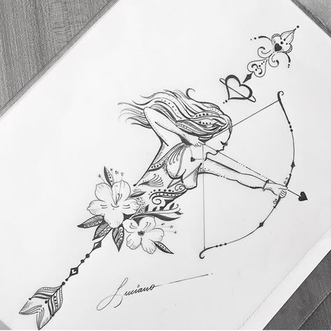 Most Creative Tattoos, Sagittarius Drawing, Artemis Tattoo, Archer Tattoo, Sagittarius Tattoo Designs, Arrow Tattoo Design, Sagittarius Tattoo, Astrology Tattoo, Tattoo Zeichnungen