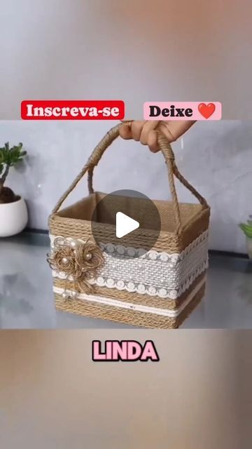 Jute Basket Diy Tutorials, Cardboard Box Basket Diy, Cardboard Box Into Basket, Crochet Jute Baskets, Diy Jute Basket Cardboard Boxes, Quilted Fabric Ornaments, Fabric Covered Boxes, Jute Basket, Diy Storage Boxes