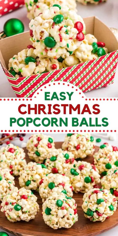 Christmas Treats No Chocolate, Goof Balls Recipe, Easy Cheap Christmas Treats, Houre Derves, Christmas Popcorn Balls, Easy Christmas Treats For Gifts, Holiday Popcorn Recipes, No Bake Christmas Treats, Christmas Popcorn Recipes