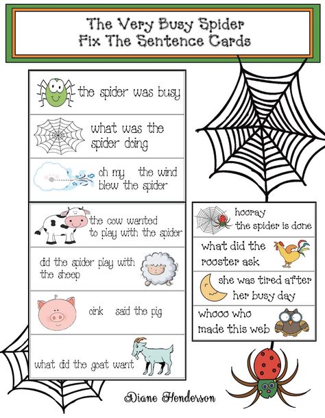 spider activities, spider crafts, the very busy spider activities, correct the sentence, end punctuation activities, spider writing prompts, spider bulletin boards, The Very Busy Spider Sequencing, Busy Spider Activities, The Very Busy Spider, Spider Activities, Spider Book, Sequencing Worksheets, Spider Crafts, Dolch Sight Words, Felt Crafts Patterns