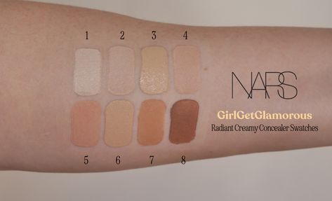 Nars Creamy Concealer Swatch, Nars Concealer Shades, Nars Radiant Creamy Concealer Swatches, Nars Concealer Swatches, Concealer Swatches, Nars Concealer, Nars Radiant, Radiant Creamy Concealer, Makeup Artist Kit