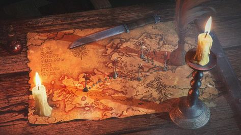 Props Illustration, Elder Scrolls Skyrim, Castles Interior, Fantasy Props, Black Sails, Antique Desk, Art Desk, Fantasy Setting, Fantasy Map