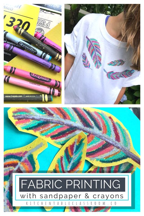 Use plain old crayons and sandpaper to print permanently on fabric.  Kids can make their own t-shirts and custom fabric designs with this easy fabric printing method! Diy T Shirt Printing, Sac Tote Bag, Smart Tiles, Design Your Own Shirt, Diy Vetement, Fabric Printing, Fabric Designs, Camping Art, Fabric Medium