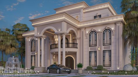 Classic Villa Exterior, Classic Elevation, Classical Villa, Elegant Villa, Home Designs Exterior, Vray Render, Classical House, Mansion Designs, Classic House Exterior