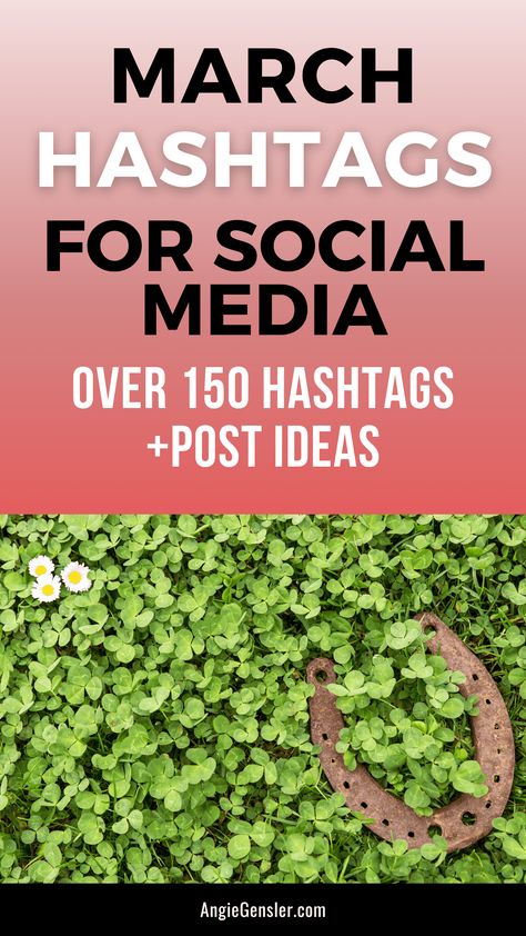 Wondering what hashtags to use on social media in March? This complete list of hashtags will provide you with over 150 popular hashtags to use on Instagram throughout March. These hashtags can also work on other social media channels like Twitter, Facebook, LinkedIn, and TikTok. #socialmediamarketing #instagramhashtags #angiegensler Facebook Hashtags, Social Media Hashtags, List Of Hashtags, Twitter Tips, Popular Hashtags, Social Media Content Calendar, Creating Content, Power Of Social Media, Pinterest Marketing Strategy