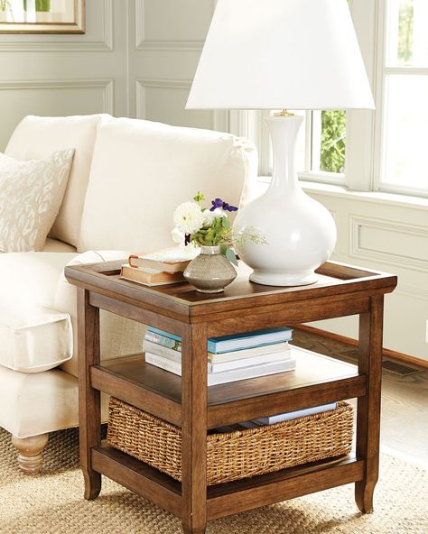 3 Tier Side Table, Diy Living Room End Table Ideas, Coffee Table And End Tables Living Rooms, Modern Living Room End Tables, End Table Lamps Living Rooms, End Table Ideas Living Room, Sofa Side Table Design, Couch End Tables, Living Room Side Table Ideas