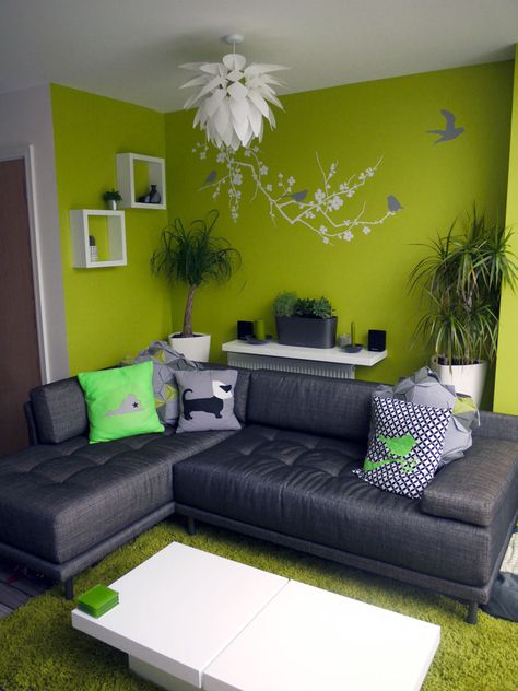 Lime Green Walls Living Room, Lime Green Living Room, Lime Wall, Habitat Sofa, Green Living Room Decor, Colorful Room Decor, Living Room Wall Color, Colourful Living Room Decor, Room Wall Colors