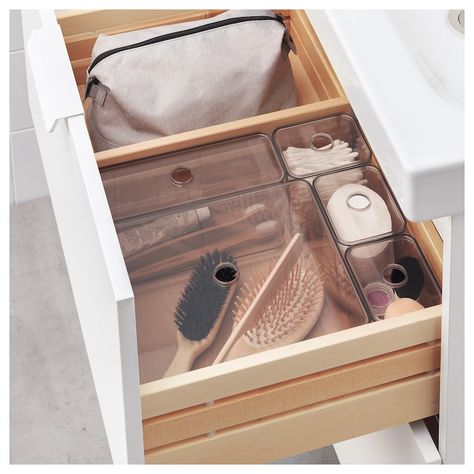 GODMORGON Box with lid, set of 5 - smoked - IKEA Diy Bathroom Storage Ideas, Ikea Godmorgon, House Storage, Diy Bathroom Storage, Bathroom Drawers, Ikea Bathroom, Bathroom Organization Diy, Sewing Space, Ikea Storage