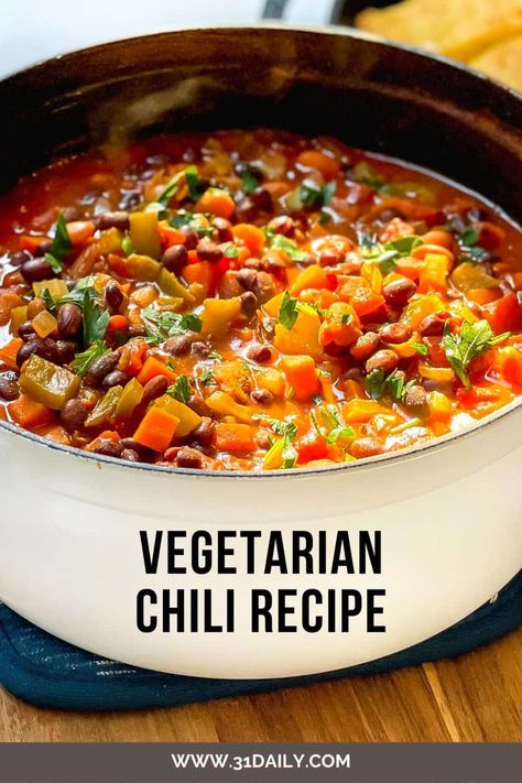 This Vegetarian Chili recipe is utterly delicious, super healthy, and packed with vegetables, pantry staples, like beans and tomatoes-- and is filled with smokey flavor! Chili Recipe With Vegetables, Veg Chilli Recipe, Vegetarian Chilli Recipes, Healthy Beef Chili Recipe, Chili Recipe Vegetarian, Healthy Vegetarian Chili, Veggie Chili Recipe, Vegetable Chili Recipe, Vegetarian Chili Easy