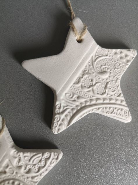 This set is lovingly handmade from quality air dry clay. Click the link for matching personalized stars:  https://www.etsy.com/uk/listing/997047441/personalized-christmas-tree-decoration?ref=shop_home_recs_16&crt=1 Click the link for matching 2021 clay stars:  https://www.etsy.com/uk/listing/1064936163/set-of-three-2021-christmas-tree?ref=shop_home_recs_20 Please note that this item is not waterproof so its only for indoor use. Only use clean, dry cloth to clean it. Clay Orderments Diy, Poly Clay Christmas Ornaments, Christmas Ornaments Ceramic Clay, Air Dry Clay Tree Ornaments, Star Clay Ornament, Pottery Christmas Tree Decorations, Ceramic Xmas Ornaments, Clay Decorations Christmas, Fimo Christmas Ornaments