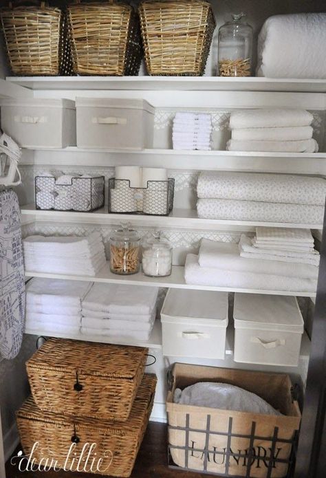 Linen Closet Makeover, Organizing Linens, Bathroom Closet Organization, Bathroom Pantry, Linen Closets, Dear Lillie, Closet Laundry, Linen Cupboard, Linen Closet Organization