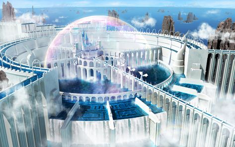 Imaginary Architecture, Castle Exterior, Magic: The Gathering, Bangunan Minecraft, Water Background, Fantasy Worlds, Fantasy Background, Water Dragon, Interesting Buildings