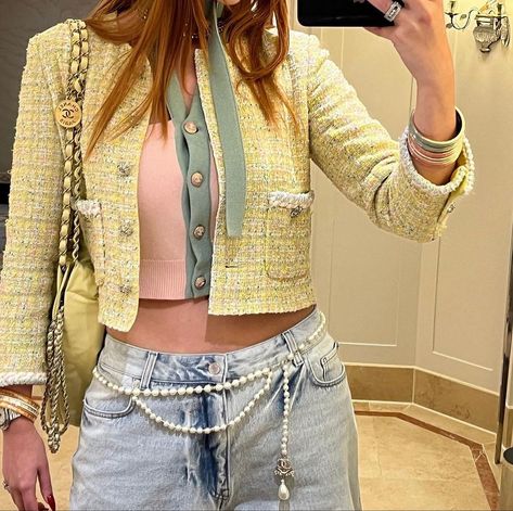 Chanel tweed jacket , rich girl aesthetic , millionaire lifestyle , luxury , city girl , outfit ideas , fashion , it girl , fancy , blair waldorf inspiration , gossip girl aesthetic Chanel Jacket Outfit, 2023 Art, Chanel Outfit, Chanel Jacket, Aesthetic Fits, Cropped Cardigan Sweater, Pink Chanel, Jumpsuit Online, Jacket Outfit