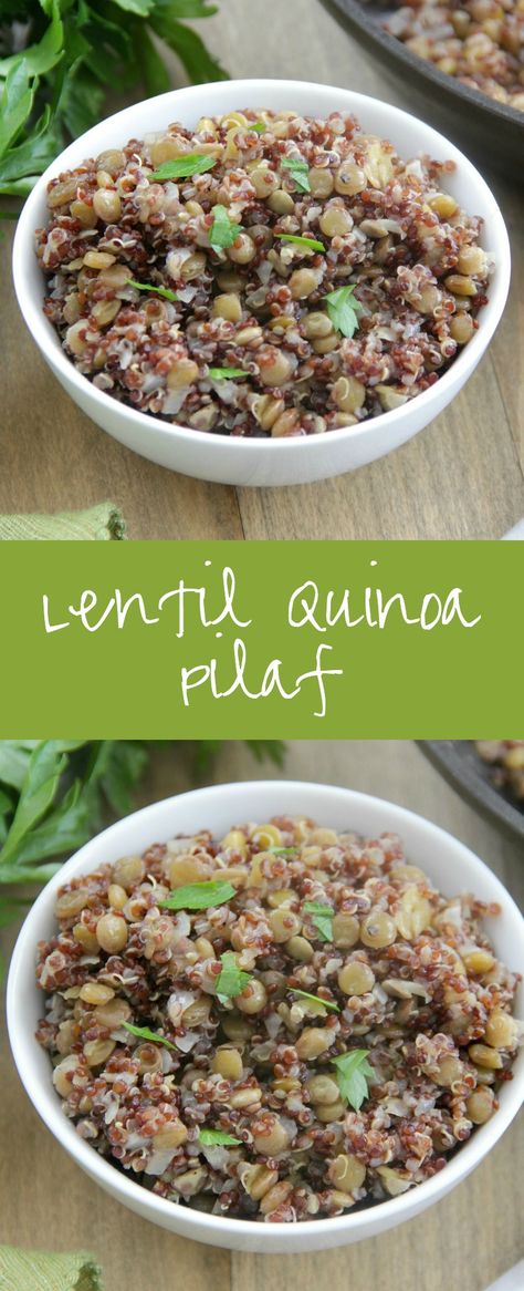 Lentil Quinoa Pilaf - packed with protein!   #PulsePledge #spon Red Lentil And Quinoa Recipes, Lentil Pilaf Recipe, Lentil Rice Pilaf, Farro And Quinoa Recipes, Lentil Quinoa Recipes, Quinoa Pilaf Recipes, Lentils And Quinoa Recipes, Quinoa And Lentil Recipes, Lentil And Quinoa Recipes