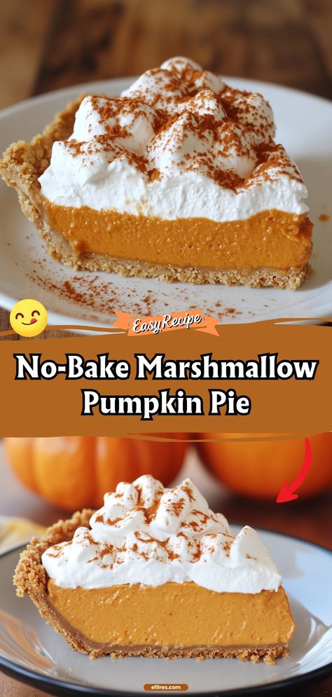 Whip up this no-bake marshmallow pumpkin pie in minutes. It’s a fluffy, light, and perfectly spiced dessert that will make you wish it was pumpkin season all year round. #NoBakeDessert #PumpkinPie #Marshmallow Pumpkin Pie Marshmallows, Pumpkin Pie With Marshmallows, Marshmallow Fluff Pumpkin Pie, Thanksgiving Dessert No Bake, No Bake Marshmallow Pumpkin Pie, Pumpkin Pie Alternatives, Pumpkin Lush Pie, Pumpkin Marshmallow Pie, Pumpkin Cloud Pie