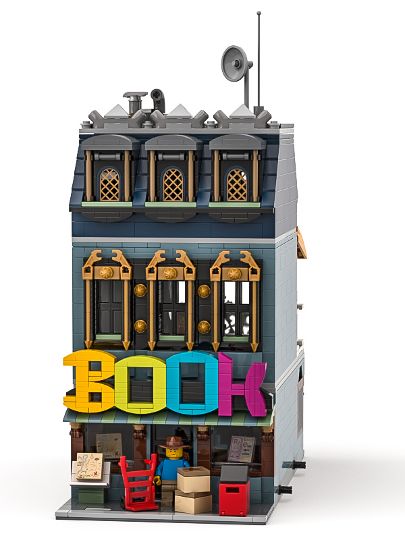 Little Bookshop from BrickLink Studio Lego Bookshop, Room With Couch, Bed Cupboard, Book Showcase, Lego Books, Lego Town, Lego Modular, Lego Craft, Shop Windows