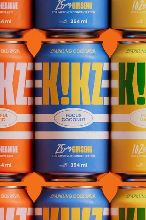 The packaging for Kikz, designed by La Mary Studios, draws inspiration from the bold stripes of a zebra, symbolizing the energetic kick of this new bubbly cold brew brand. Alcohol Branding, Alcohol Packaging Design, How To Brew Kombucha, Branded Water Bottle, Drink Packaging, Drinks Packaging Design, Alcohol Packaging, Water Branding, Type Inspiration