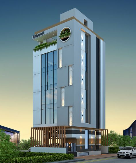 #achitecture #architecturaldesign #Corporateinterior Restaurant Elevation Design Architecture, Corporate Building Exterior, Hotel Front Elevation, Commercial Complex Elevation, Small Commercial Building Elevation, Corporate Architecture, Small Hospital, Commercial Elevation, Exterior Elevation