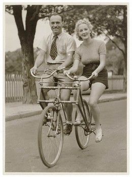 "Man and woman on a Malvern Star abreast tandem bicycle" - c. 1930s by Sam Hood. Baby Bicycle, Tandem Bicycle, Velo Vintage, Tandem Bike, Bicycle Clothing, Bicycle Bell, I Want To Ride My Bicycle, Photo Vintage, Vintage Bicycles