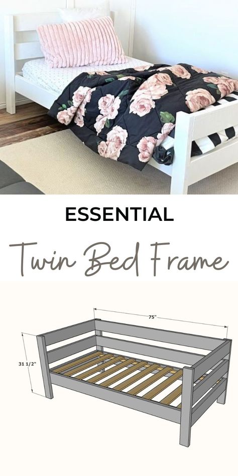 Diy Twin Bed Frame With Headboard, Twin Frame Bed, Twin Size Bed Frames, Handmade Twin Bed Frame, Wood Twin Bed Frame Diy, Toddler Twin Bed Frame, Simple Twin Bed Frame Diy, Diy Twin Size Bed Frame, Twin Platform Bed Diy