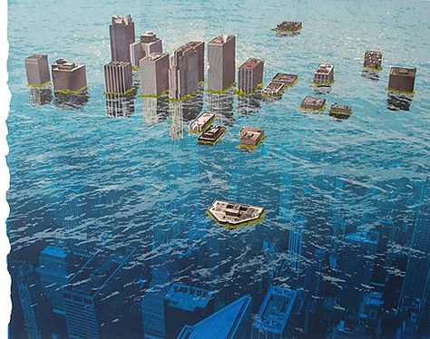 Abandoned City, Post Apocalyptic Art, Underwater City, Floating City, Leagues Under The Sea, Sea Level Rise, Post Apocalypse, Fantasy Places, Environmental Art