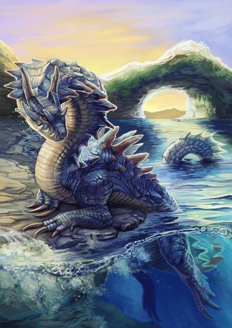 Monster Hunt, Monster Hunter Series, Monster Hunter Art, Bodies Of Water, Beach Lounge, Water Dragon, Rocky Shore, Monster Hunter World, Mythical Creatures Art