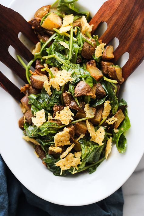 Wilted Arugula, Lemony Vinaigrette, Lemon Dijon Dressing, Roasted Potato Salad, Crisp Salad, Roasted Potato Salads, Dijon Dressing, Roasted Potato, Parmesan Crisps