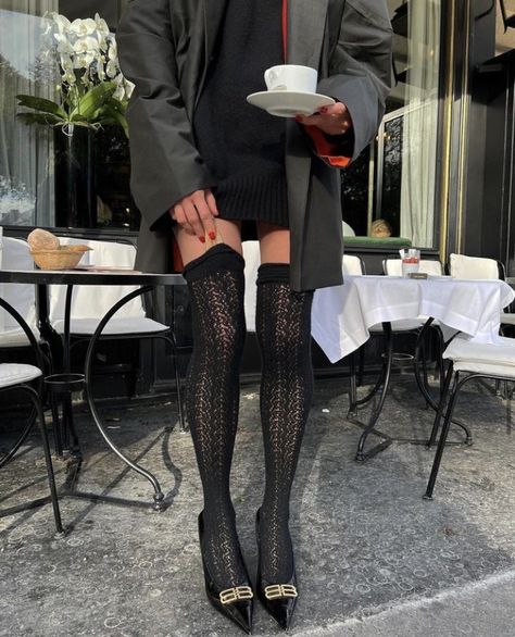 Fishnet Stockings Outfit Classy, Lace Socks Outfit, Enter Galactic, Knee High Socks Outfit, Socks Heels, High Socks Outfits, High Knee Socks Outfit, Socks Outfit, Sock Outfits