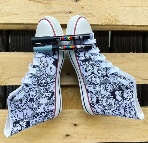 POSCA UK on Instagram: "Tired of your shoes? Do they need a refresh in design? Our POSCA markers are perfect for your custom creations, bringing new life to your items! Thank you @diefatin for these awesome shoes 👟 💘 #CustomShoes #CustomSneakers #CustomKicks #POSCAshoe #POSCAshoes #Customize" Posca Shoes, Drawing On Shoes, Posca Markers, Custom Kicks, Awesome Shoes, Shoes Drawing, Your Shoes, Painted Shoes, Custom Sneakers