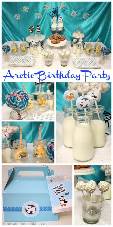 Arctic Birthday Party Ideas - food, games, favors, decorating and more! Winter Birthday Party Idea Arctic Animal Birthday Party, Birthday Party Themes For Kids, Arctic Party, Party Themes For Kids, Arctic Vbs, Schnee Party, Polar Bear Party, Puffin Rock, Ice Theme