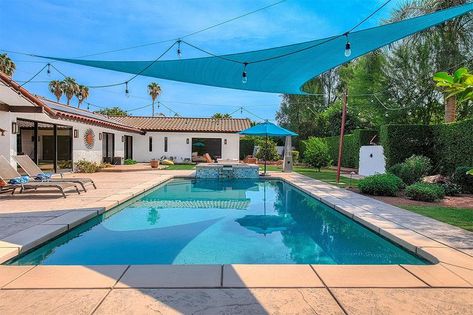 Triangle shade sail ideas for an over pool installation Sun Shade Over Pool, Canopy Over Pool, Shade For Pool Ideas, Shade Sail Over Pool, Triangle Shade Sail Ideas, Sail Shade Ideas, Sun Sail Shade Ideas, Pool Shade Sail, Backyard Revamp