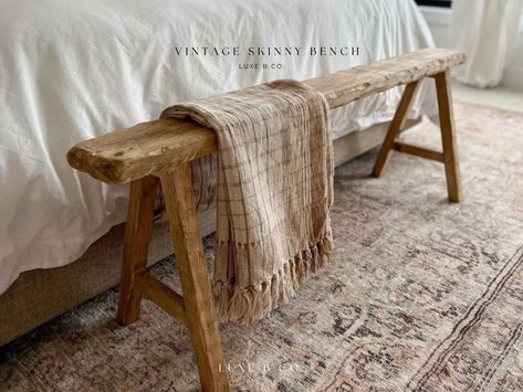 Skinny Bench Vintage Wooden Stool Old Chinese Elm Wood Antique - Etsy Canada Bench Foot Of Bed, Foot Of Bed Bench, Elm Wood Furniture, Small Wooden Stool, Wood Entryway Bench, Bench Bedroom, Wood Entryway, Wooden Stool, Bed Bench