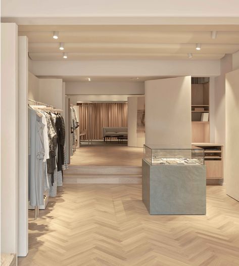 Herringbone Wood Floor, Herringbone Wood, Australian Interior Design, Interior Design Awards, Herringbone Floor, Curved Walls, Retail Interior, Australian Design, Retail Design