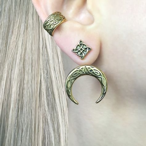 Commemorative Jewelry, Viking Earrings, Celtic Moon, Celtic Earrings, Crescent Earrings, Jewelry Gothic, Front Back Earrings, Ear Jacket Earring, Gothic Earrings