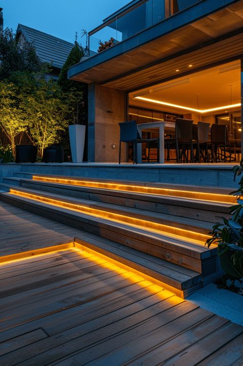 Deck Lighting Ideas, Deck Stair Lights, Deck Post Caps, Deck Step Lights, Outdoor Deck Lighting, Led Stair Lights, Solar Post Lights, Deck Layout, Deck Steps