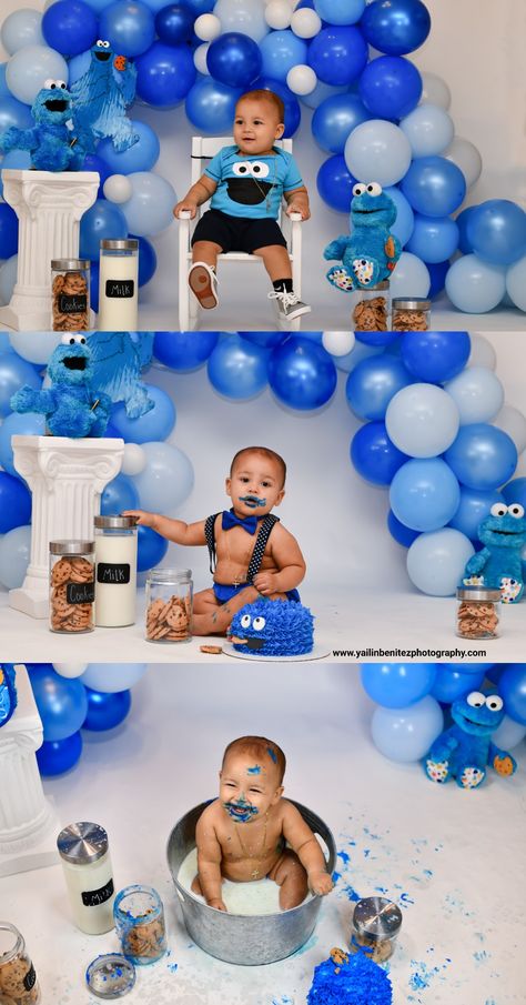 Cookie monster Balloons Cookie Monster Half Birthday Cake, Cookie Monster First Birthday Photoshoot, Cookie Monster Half Birthday Photoshoot, Cookie Monster Milk Bath Pictures, Cookie Monster Smash Cake Pictures, Cookie Monster Photo Shoot 1st Birthdays, Cookie Monster Half Birthday, Cookie Monster Milk Bath, Cookie Monster 1st Birthday Shirt