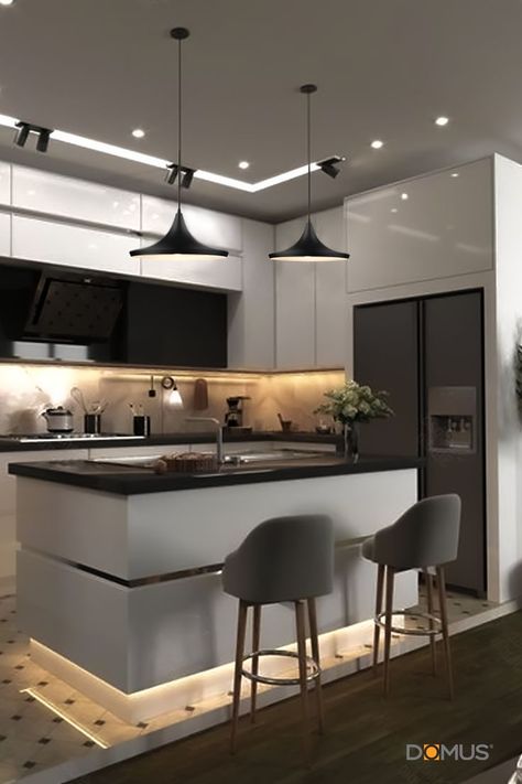 A sleek, modern kitchen that uses neutral colours and aesthetic lighting. Features a number of Domus products. Profile Led Lighting, Downlights Kitchen, Aesthetic Lighting, Led Profile, Property Renovation, Neutral Colours, Led Light Strips, Lighting Inspiration, Bedroom Lighting