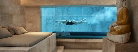 Glass Bottom Pool, Underground Swimming Pool, Home Spa Room, Moderne Pools, Indoor Pool Design, Modern Basement, Indoor Swimming Pool, Coastal House Plans, Glass Pool