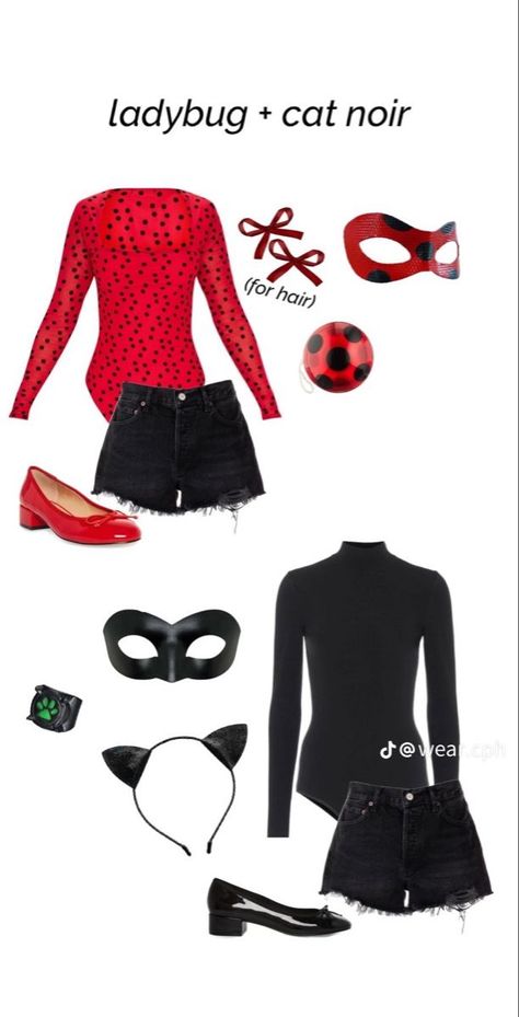 Cat Noir And Ladybug Costume, Ladybug And Cat Noir Halloween Costume, Ladybug And Cat Noir Costume, Iconic Duo Halloween Costumes Bff, Iconic Duos Cartoon, Iconic Halloween Costumes Duo, Duo Costume Ideas Best Friends, Bff Halloween Costumes For 2, Iconic Duo Costumes Best Friends