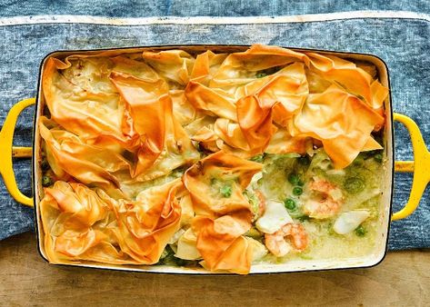 A rich fish pie packed with cod, smoked haddock, prawns, leeks and peas. Fish Pie With Filo Pastry, Smoked Haddock Recipes, Dinner Pie, Roasted Avocado, Fish Pie Recipe, Haddock Recipes, Savoury Tarts, Fish Meals, Thai Fish