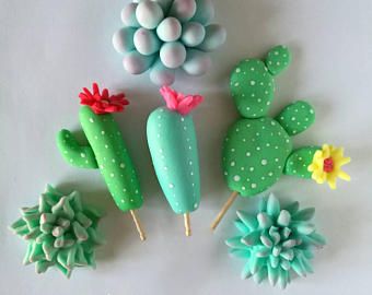 12 Assortment of Fondant Cactus & Succulents for Cakes and Cupcakes Fondant Cactus, Gumpaste Figures, Cupcakes Fondant, Succulent Cake, Cactus Cake, Cactus Party, Cactus Succulents, Tanah Liat, Fondant Flowers