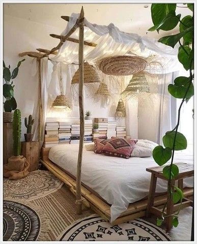 Nature Inspired Bedroom, Design Ložnic, Bohemian Bedroom Design, Koti Diy, Natural Bedroom, Bohemian Bedroom Decor, Style Deco, Bohemian Bedroom, Decor Minimalist