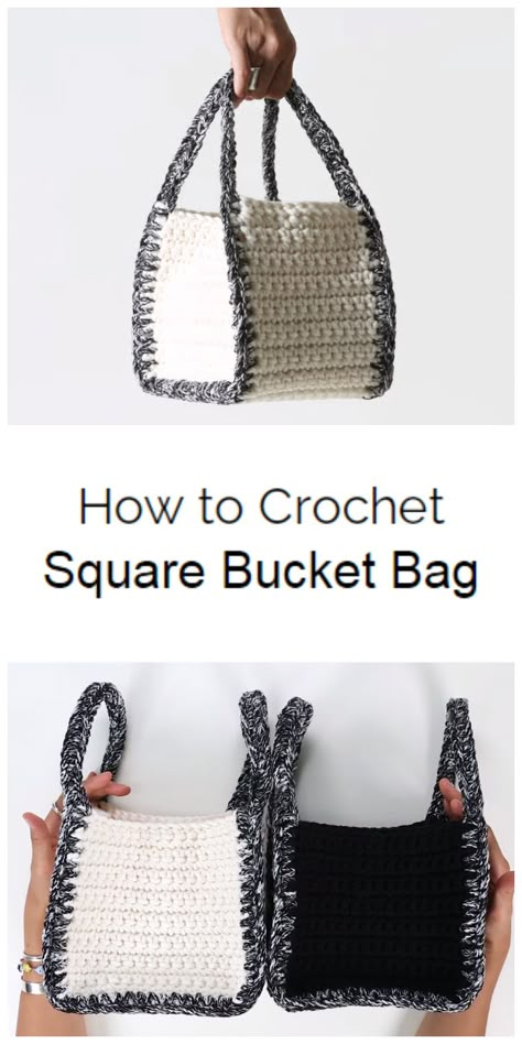 Crochet Square Bucket Bag - Crochet Kingdom Crocheted Purses, Tote Crochet, Diy Crochet Bag, Mode Crochet, Crochet Clutch, Crochet Handbags Patterns, Pola Sulam, Handbag Pattern, Crochet Purse Patterns