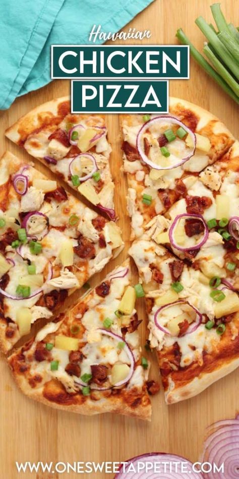 This Hawaiian Chicken Pizza is my simple take on a classic favorite, inspired by the version from California Pizza Kitchen. With a perfect balance of sweet pineapple, savory chicken, and melty cheese, this homemade pizza brings those island vibes straight to your kitchen. If you love CPK’s version as much as I do, you’re going to flip for this easy, flavorful recipe! Chicken Pineapple Pizza, Pizza Hawaiian, Chicken Pineapple, Dessert Pie Recipes, Calzone Recipe, Hawaiian Bbq, California Pizza Kitchen, Tangy Bbq Sauce, California Pizza