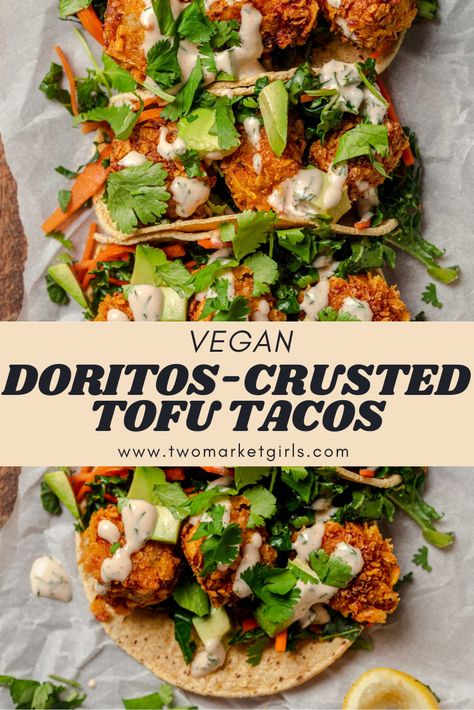 Taco Ranch Bites, Vegan Doritos, Sriracha Ranch, Crusted Tofu, Pescatarian Meals, Vegan Tacos Recipes, Accidentally Vegan, Spicy Ranch, Tofu Tacos