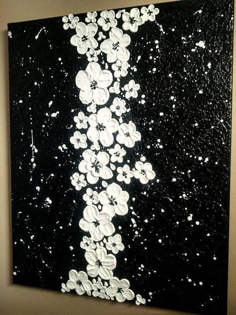 Impasto Flowers, Black Background Painting, Moon Clock, Flowers Black And White, Best Flowers, Diy Abstract Canvas Art, Painting Canvases, Etsy Ideas, Flowers Black