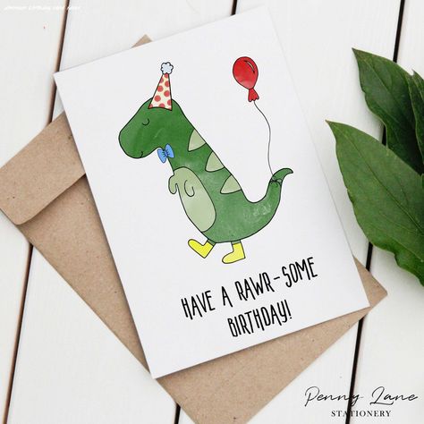 Card Ideas Birthday, Big Birthday Cards, Birthdays Cards, Dinosaur Vector, Ideas Birthday Card, Drawing Birthday, Dinosaur Birthday Card, Birthday Card Ideas, Dinosaur Cards