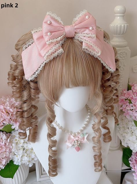 Introducing our charming 6 colors bead details sweet big bow KC, a must-have accessory for any Lolita or Kawaii fashion enthusiast. This headpiece features a large, beautifully crafted bow adorned with delicate bead details, available in six enchanting colors to perfectly complement your outfit. The exquisite craftsmanship and attention to detail make this KC a standout piece that adds a touch of elegance and whimsy to any look. Whether you're dressing up for a special occasion or adding a bit o Candy Hair Accessories, Ribbon Headpiece, Y2k Bows, Bows In Hair, Bows Fashion, Kawaii Hair Accessories, Cute Hair Accessories, Types Of Bows, Funky Shirts